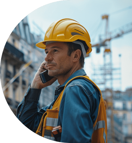 Chef de chantier au téléphone sur un chantier